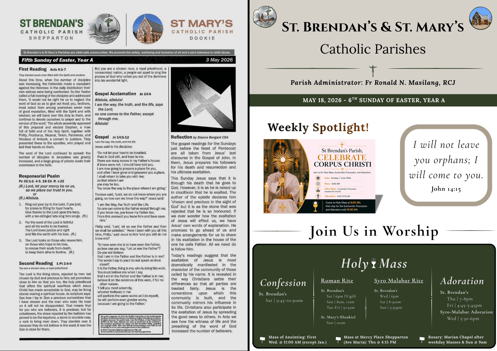 St. Brendan's & St. Mary's Parish bulletin, before and after