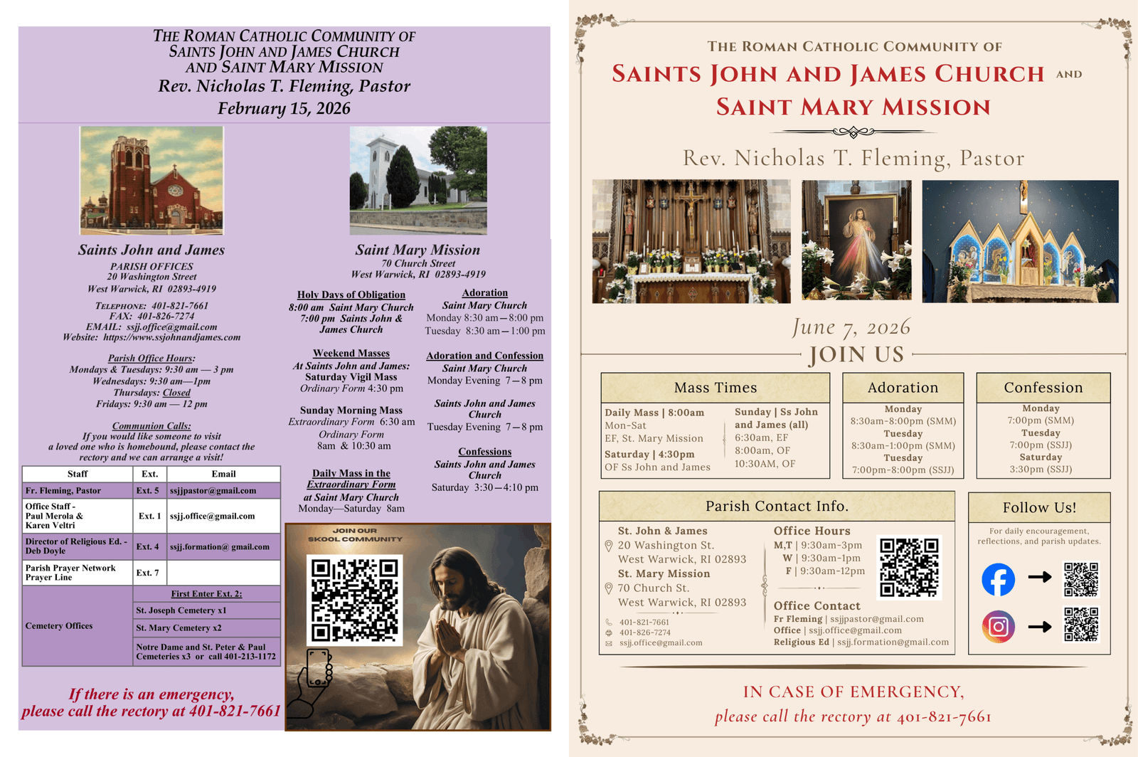 Saints John and James Parish bulletin, before and after