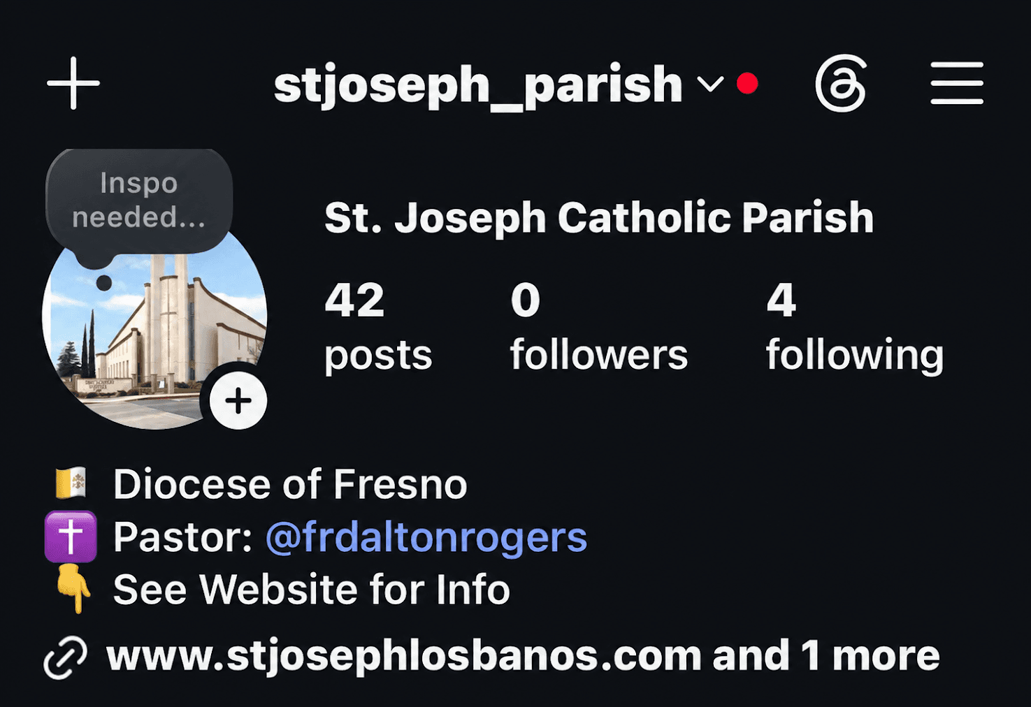 St. Joseph Catholic Parish Instagram at 0 followers, February 2026